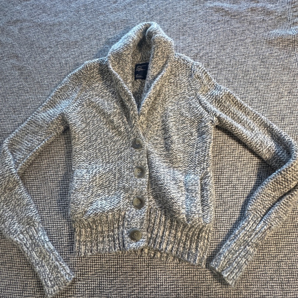 American Eagle Outfitters Grey Marled Shawl Collar Chunky Knit Cardigan Size S
